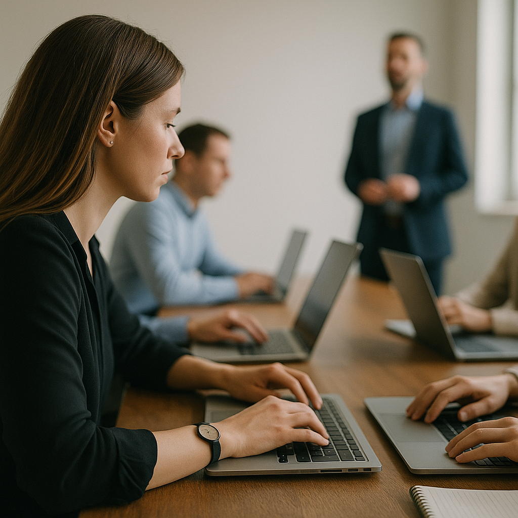 Ingénieurs en session de formation en entreprise